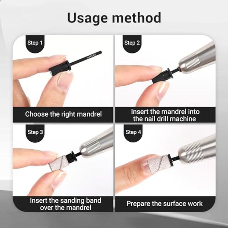 AIRSEE Nail Drill Mandrel Bit for Efile Sanding Bands and EB Rechargeable 30000RPM Electric Nail Drill Professional