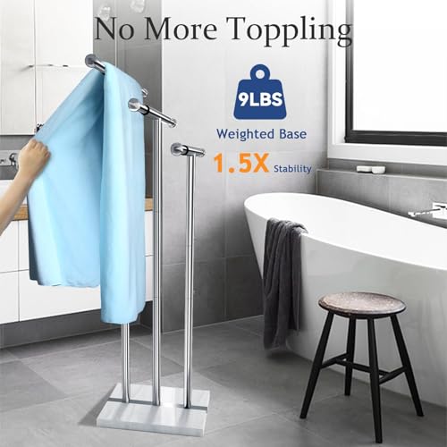 Kayfia 40-Inch Stainless Steel Towel Rack with Marble Base, 3 Tiers - Silver
