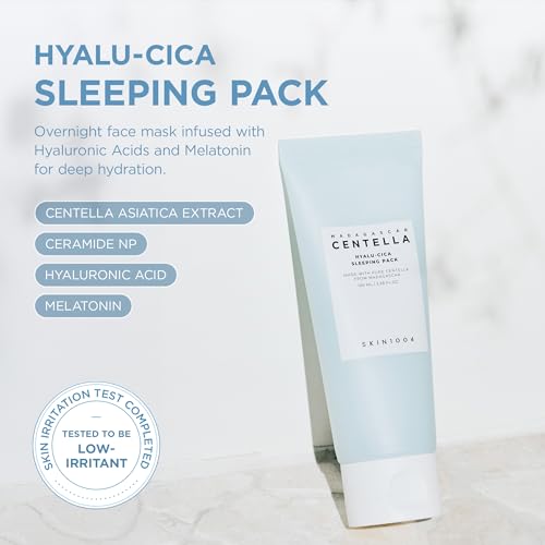 SKIN1004 Hyalu-CICA Sleeping Pack 3.38 fl.oz, 100ml Melatonin Hyaluronic Acid Centella Asiatica Extract Moist and Revitalization Multi Care Solutions