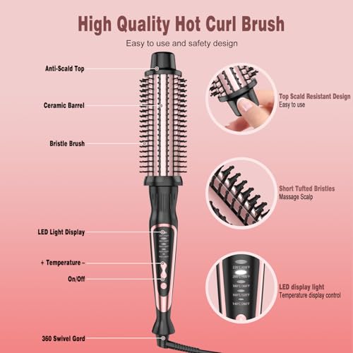 Rose Gold 1.5 Inch Thermal Curling Brush for Hair Styling & Voluminous Waves
