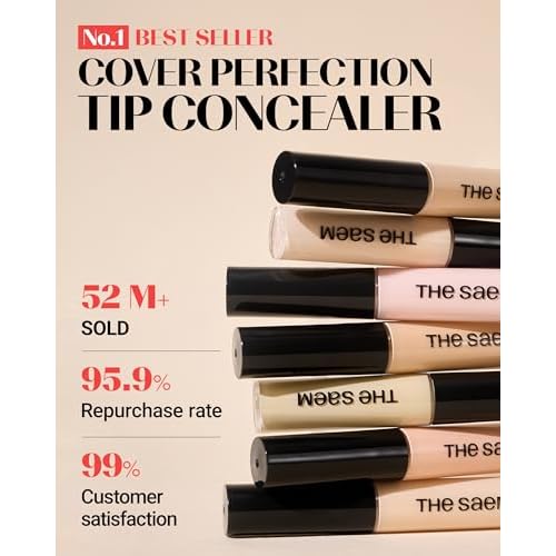 THESAEM Cover Perfection Tip Concealer 3-Pack Set - 1, 1.5, 2 Bundle - High Coverage Long Lasting Concealer Kit - Korean Makeup for Dark Circles, Blemishes & Multi-Tone Matching, 0.2 fl.oz. each