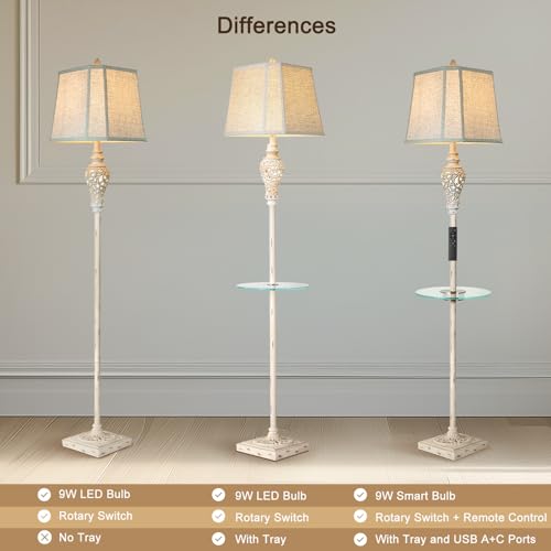 LuxSight Cream Rustic Floor Lamp with Nightlight - Vintage Standing Lamp for Living Room