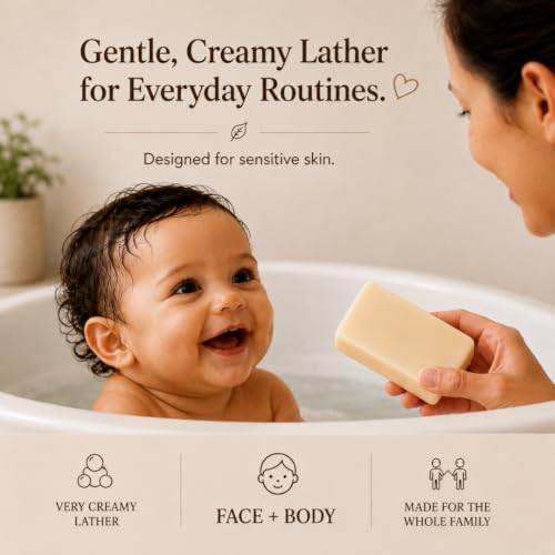 Fragrance-Free Baby Bar Soap Pack of 7 - Unscented Organic Gentle Skin Care for Toddlers and Adults