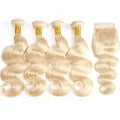 InsQueen 613 Blonde Human Hair Bundles with Closure 10-20 Inch Body Wave 4x4 HD Lace