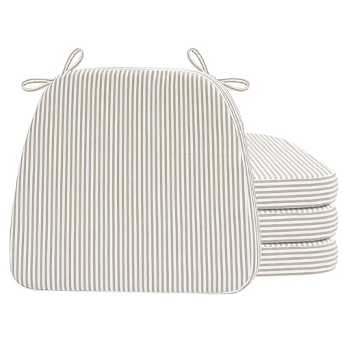 Set of 4 Chair Cushions for Dining Chairs - Natural Sand Pinstripe, 17x16x2 in