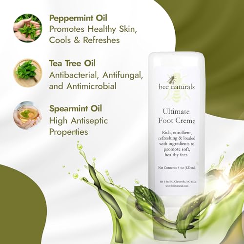 Bee Naturals Ultimate Foot Cream 4 Oz ? Deep Hydration for Dry, Cracked Heels & Calluses ? Enriched with Shea Butter, Avocado Oil & Therapeutic Essential Oils ? Non-Greasy, Soothing properties