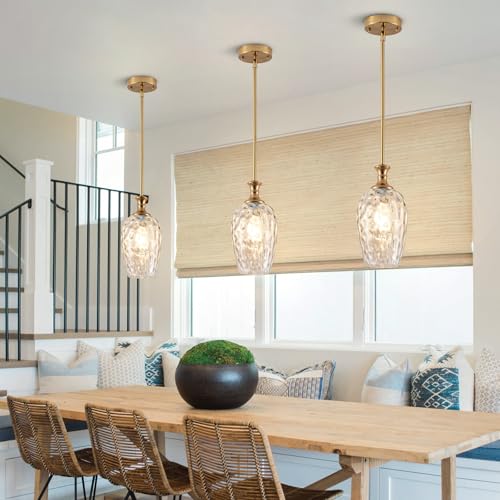 Gold Pendant Lights Set - Adjustable Kitchen Island Fixtures with Glass Shade - 2 Pack BN1929
