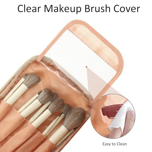 Small Makeup Bag Travel Cosmetic Bag Toiletry Zipper Pouch Make Up Organizer Bag with Handle Purse for Women Soft PU Leather Skincare Case (L01-Beige)