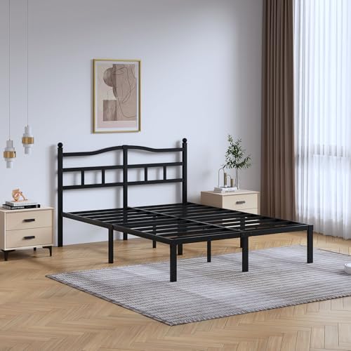 Full Size Metal Bed Frame with Headboard - 14 Inch Heavy Duty Platform Bed, Noise-Free, Easy Assembly