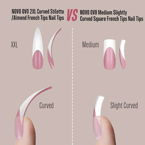 XXL Curved Stiletto Almond French Tip Nail Tips - 240 pcs Full Cover Fake Extensions