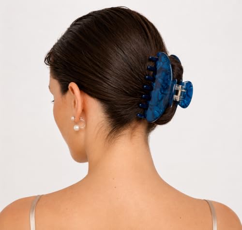 Luxury Hair Claw Clip - 4 Inch Midnight Blue Marble Acetate Strong Hold