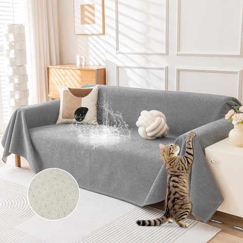 Deep Dream Waterproof Cat-Scratch Resistant Couch Cover 71x150 Light Grey