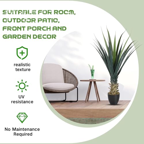 Artificial Spiked Agave Plant 4ft Tall Potted Faux Greenery Outdoor Indoor - Green, 48"