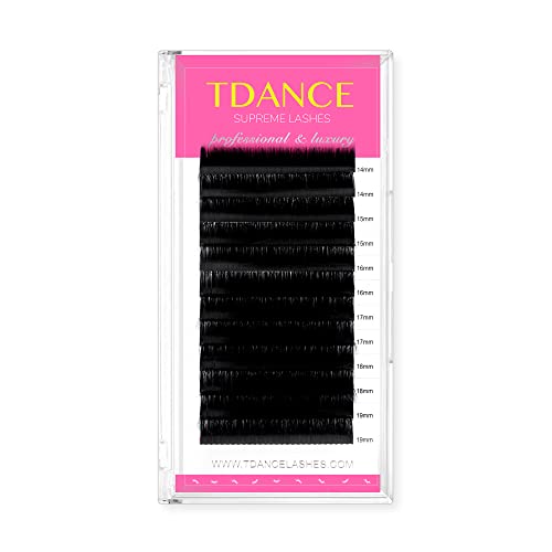 TDANCE Lash Extension Matte Black Eyelash Extension C CC D DD J B L Curl Volume & Classic Lash Extensions 0.03-0.18mm Thickness Professional Salon Use(0.05-D,14-19 mm)