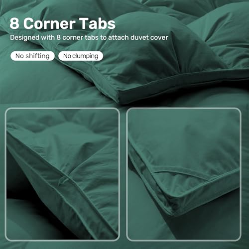 Queen Size Goose Feather Down Fiber Comforter - Green, Pinch Pleat Design