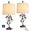 27-Inch Set of 2 Touch Farmhouse Table Lamps with Bronze Finish & USB Ports