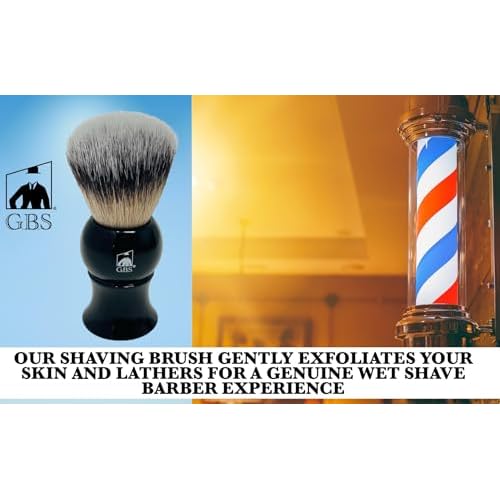 G.B.S 4 Piece Shaving Set, 5 Blade Cartridge Compatible Black Handle Razor, Black Shaving Brush Synthetic, Shave Razor and Brush Stand, Sandalwood Shaving Cream Grooming Kit for Men
