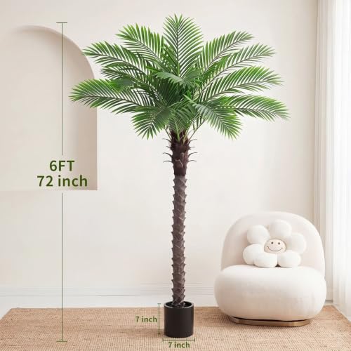 6FT Artificial Phoenix Palm Tree with Black Pot - Outdoor Faux Tree