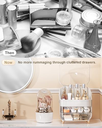 Anylady Makeup Organizer Countertop - White Brush Style, 3-Tier Cosmetic Storage