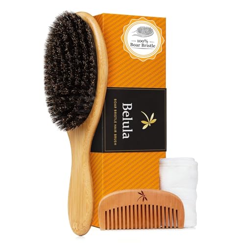 Belula Large Boar Bristle Hair Brush Set for Thin & Fine Hair - Natural Shine & Volume
