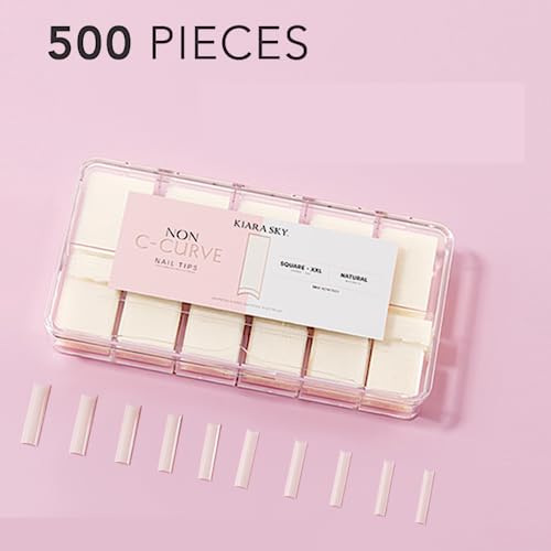 Non C-Curve Square Nail Tips Double XL Natural 500 Pack - Flawless Long-Lasting Extensions