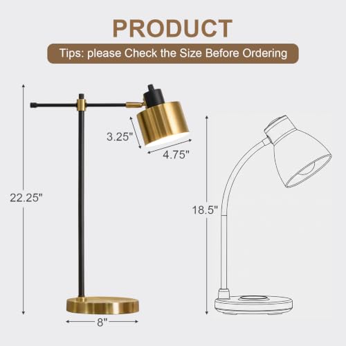 Black and Gold Modern Desk Lamp with Adjustable Reading Light - Metal Table Light for Home Office & Living Room
