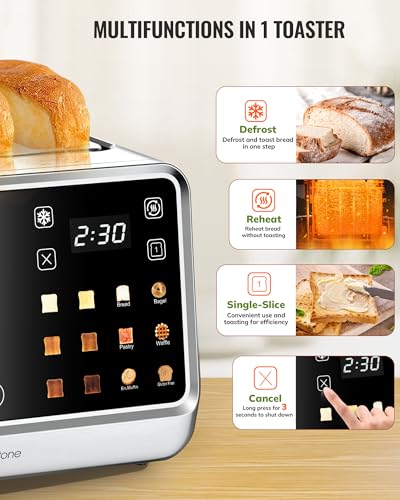 Keenstone 4-Slice Stainless Steel Digital Toaster with Touchscreen, Memory & Wide Slots