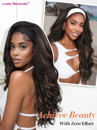 Lady Miranda Mixed Brown Wavy Layered Flip Curls Headband Wig 26in - Natural Look