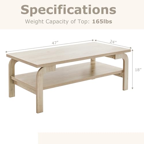 GIANTEX 2-Tier Coffee Table with Storage - Oak Mid Century Center Table