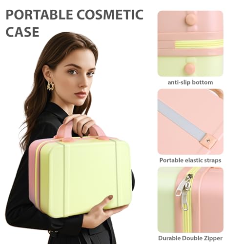 JZRSuitcase 14 Inch Makeup Train Case ABS Toiletry Bag for Women Portable Travel Hard Shell Carry-On Mini Cosmetic Organizer with Elastic Bands