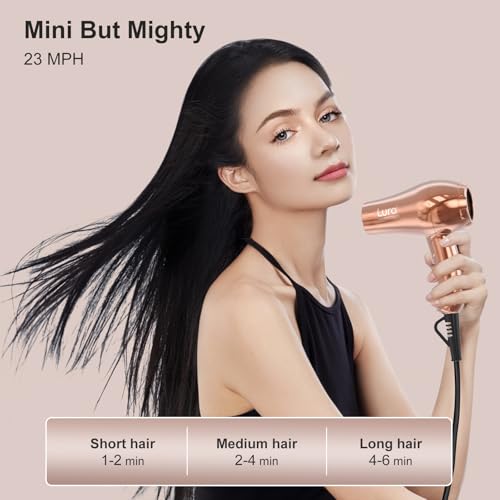 LURA Rose Gold Foldable Dual Voltage Travel Hair Dryer with Diffuser & Concentrator