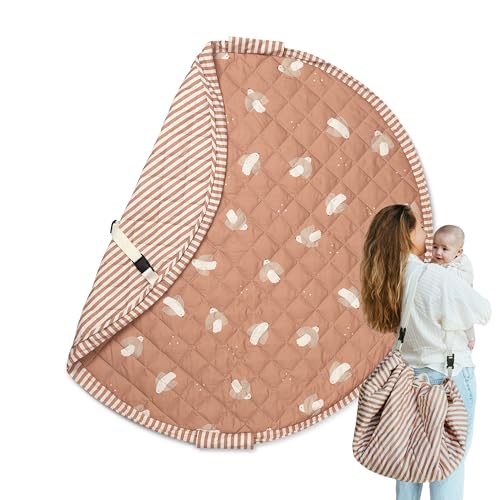 Birds 47-Inch Baby Play Mat & Toy Storage Bag - Quilted Cotton, 2-in-1