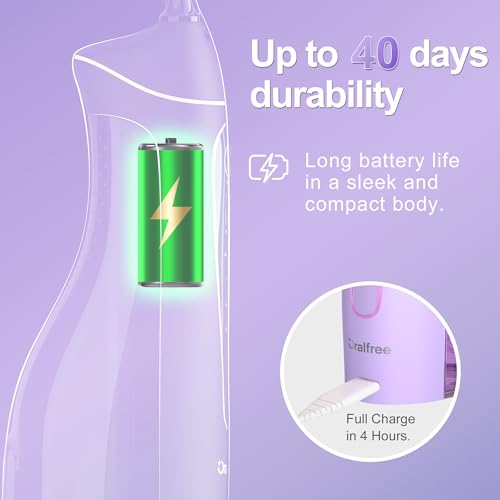 Oralfree Purple Water Dental Flosser - Cordless Rechargeable Oral Irrigator for Teeth Cleaning