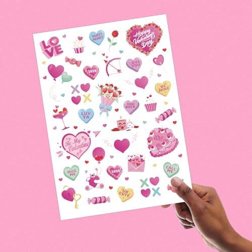 Valentine's Day Temporary Tattoos 68 Styles V-Day Hot Pink Foil Tattoos Galentines Day Decoration Be Mine Party Favor Valentines Candy Heart Supplies Classroom Exchange Prizes