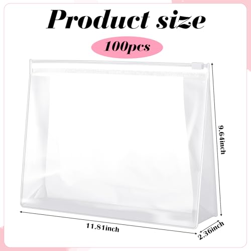 50 Pcs Clear Makeup Bags with Zipper - Waterproof Portable Storage 11.8 x 9.7 in