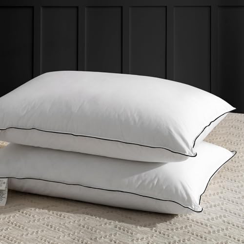 White King Size Goose Feather Down Pillows Set of 2 - Firm Support for Side Sleepers