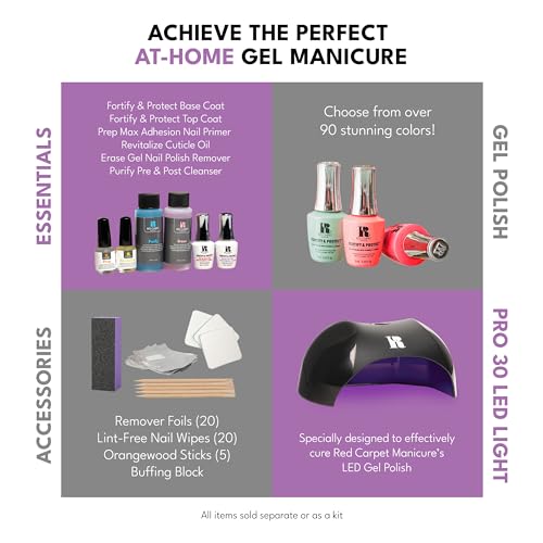 RC Red Carpet Manicure Fortify & Protect LED Gel Top Coat ? High Shine Top with Vitamin A & Biotin, Long-Lasting, Strengthens Nails, No Chipping or Peeling (0.3 Fl Oz) (Pack of 2)