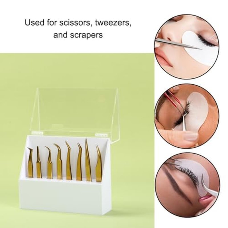 Dust-proof 8 Holes Tweezers Holder, Eyelash Extensions Supplies Acrylic Display, Acrylic Rack Storage Eyelash Extension Tools with Dust Cover Tweezer Display Stand Salon