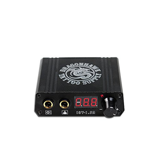 Dragonhawk LCD Dual Tattoo Machine Power Supply with Foot Pedal & Clip Cord - Black