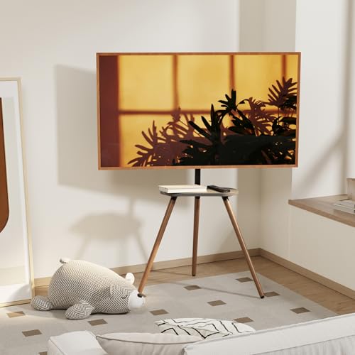 ECOTINY Black Walnut Tripod TV Stand for 43-65 Inch TVs with Swivel & Shelf