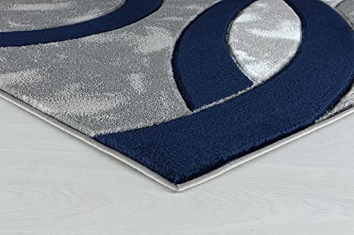Navy Modern Area Rug 5x7 Circles Geometric Fluffy Hand Carved Floor Carpet