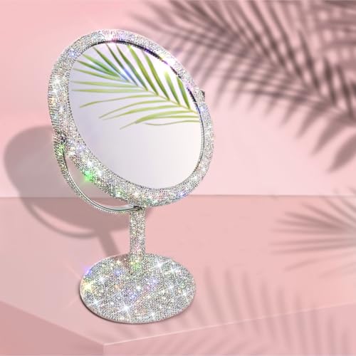 Bling Vanity Mirror with 2X Magnification - Crystal Rhinestone Double-Sided Makeup Mirror - TISHAA Variation of 2X Lens Version