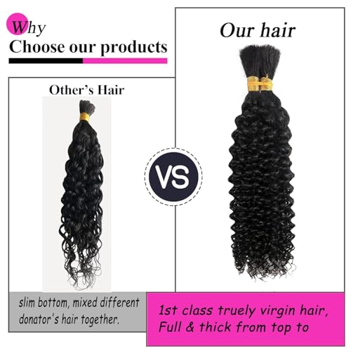 Black 16 Inch Curly Water Wave Human Hair for Boho Braids - 2 Bundles 100g