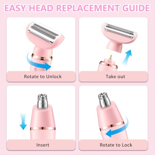 VGR 761 4-in-1 Lady Shaver Pink – Waterproof IPX5 Interchangeable Trimmer