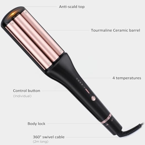 4-in-1 Hair Crimper Waver Curling Iron for Beach Waves & Deep Waves, Adjustable Temp