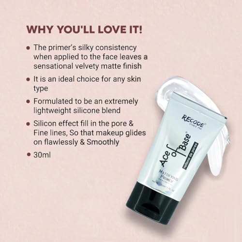 Recode Makeup Ace of Base Primer for Oily & Dry Skin, Lightweight & Silky Smooth, Face Primer for Women & Girls, All Skin Types, 30ml