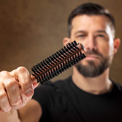 Round Beard and Hair Brush 1.3 Inch Boar Bristles - Natural Wooden Handle