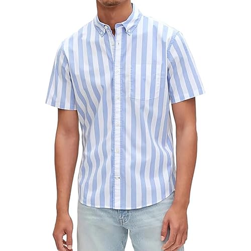 Gap Men's Stretch Poplin Shirt - XX-Large Blue Awning Stripe