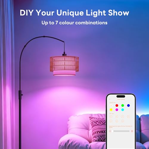 Black 71-Inch Rattan Arc Floor Lamp with App & Alexa Control