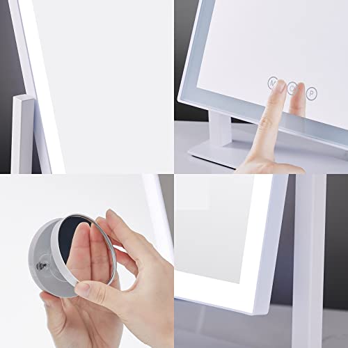 Lighted Makeup Mirror with Lights, 3 Color Modes, 5X Magnification, 360° Rotation - White